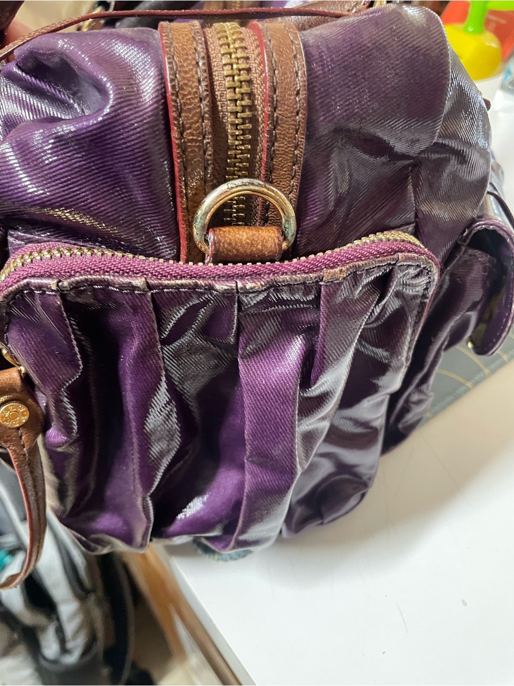 MZ Wallace Clara Satchel in Plum Slicker with Gold Tone Hardware - Picture 13 of 16